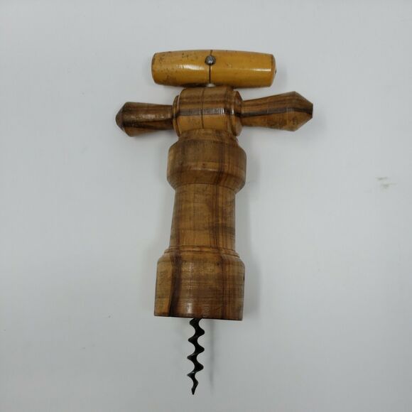 Corkscrew Double Twist Wooden  Vintage Bottle Opener Collectible Wood - Picture 1 of 12